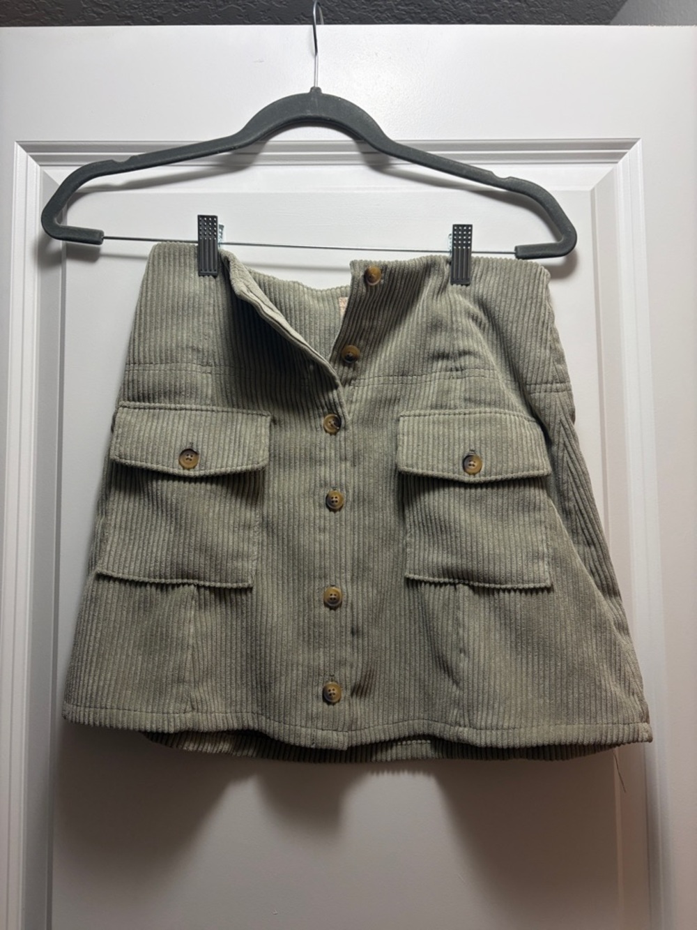 Altar'd State Corduroy Button-Front Mini Skirt in Olive